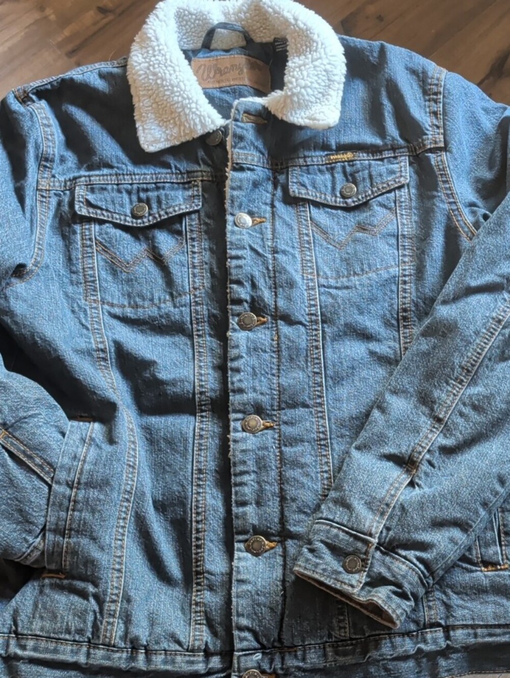 Wrangler Blue Denim Jacket with Cream Sherpa Collar